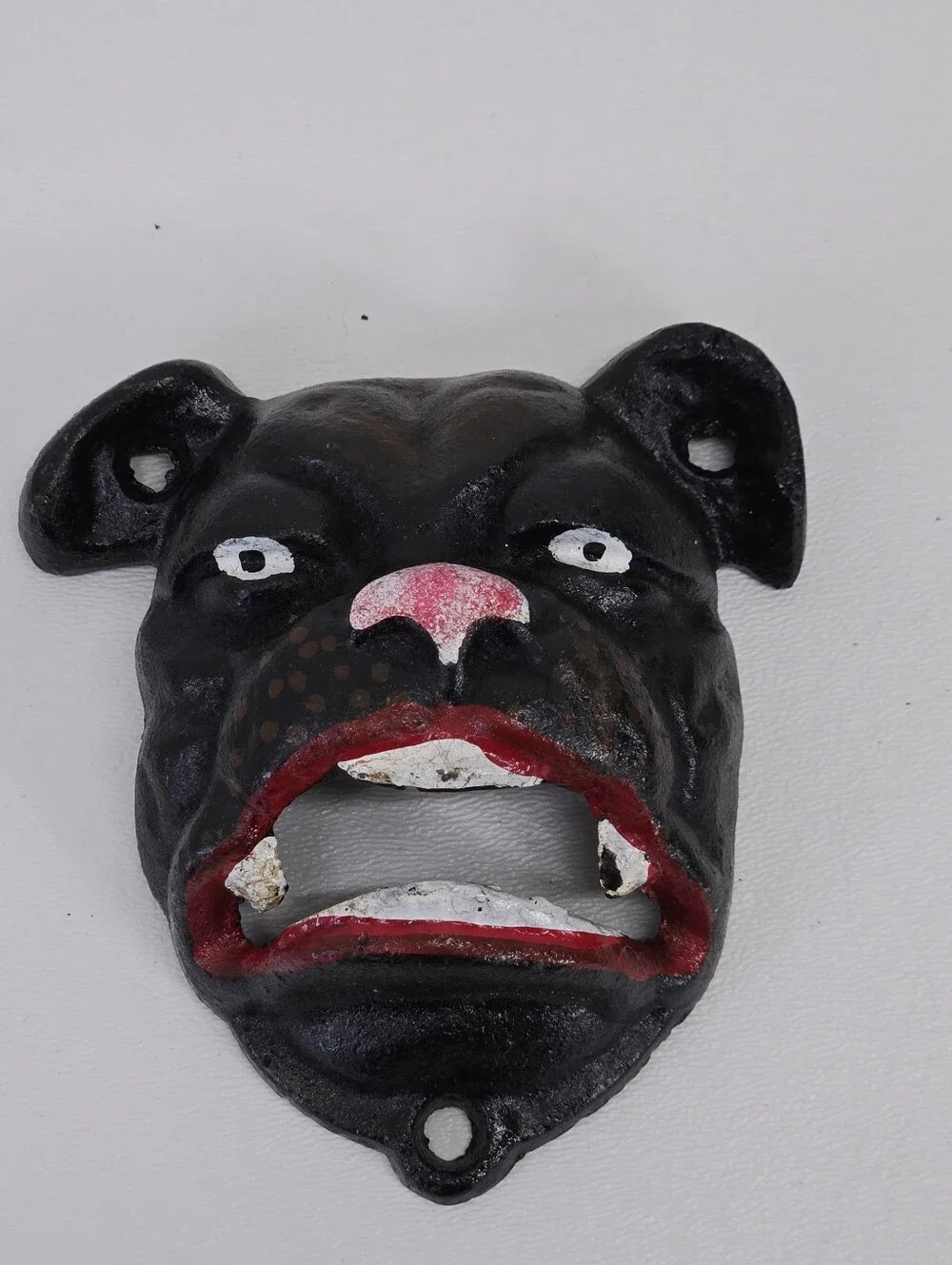 VTG Cast Iron Bulldog Wall Mount Bottle Opener Antique Finish Man Cave Brewery 1